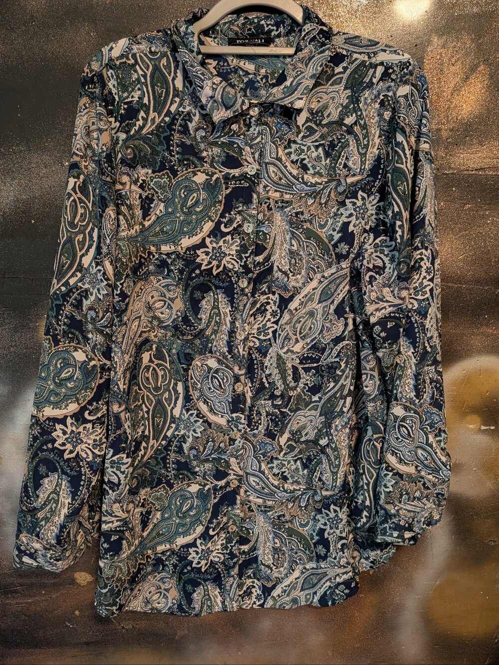 Roz & Ali Navy and Teal Paisley Button-Down Shirt